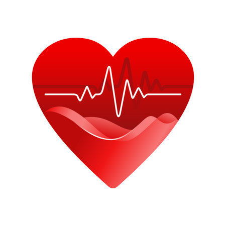 Cardiology template - heart care with wavy shapes and pulse line - isolated vector iconのイラスト素材