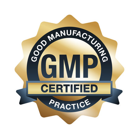 GMP certified golden emblem - Good manufacturing practices conforming to the guidelines recommended by agencies that control the authorization of the manufacture and sale of food, drinks, cosmetics, pharmaceutical productsのイラスト素材