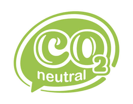 CO2 neutral green stamp. Net zero carbon footprint in bubble shape - carbon emissions free no air atmosphere pollution industrial production eco-friendly isolated sign in creative decorationのイラスト素材