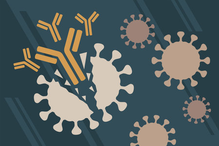 Antibody Y-shaped immunoglobulin poster - protein that used by the immune system to neutralize pathogens such as pathogenic bacteria and viruses - isolated stampのイラスト素材