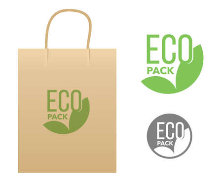 Eco pack logo for printing on eco-friendly shopping cardboard container in store - anti-plastic motivationのイラスト素材