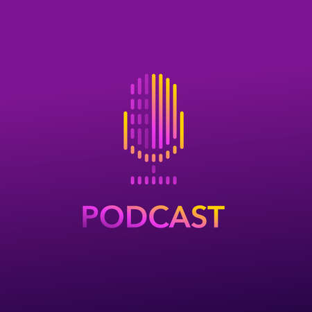 Podcast channel or Radio Station Logo design with Microphone icon in abstract colorful decorationのイラスト素材
