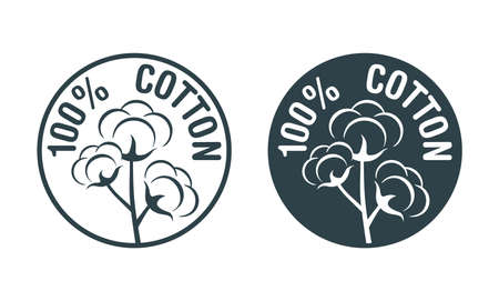 100 cotton flat icon. Hundred percents natural material of textile sticker for natural breathable textile marking - vector isolated labelのイラスト素材