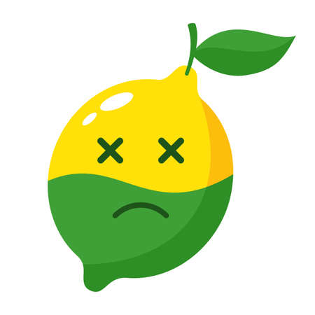 Citrus greening disease - Huanglongbing or HLB plant illness - dead lemon fetus with green bottom and bitter taste. Vector illustration.のイラスト素材