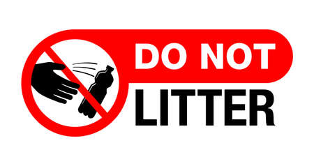 Do Not Litter sticker for environment protection and cleanliness - crossed person throwing empty bottle or can - isolated vector sticker for printing . Vector illustrationのイラスト素材