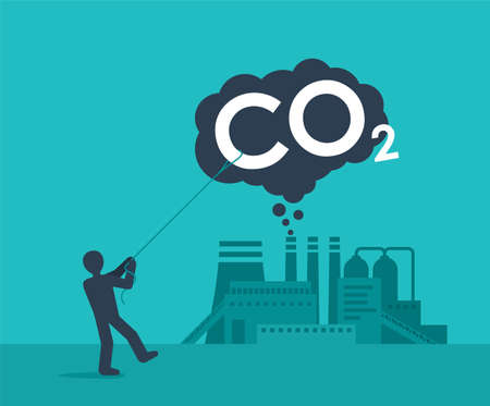 Carbon Capture Technology - net CO2 footprint development strategy. Vector illustration with metaphor - lasso smoke cloud catchingのイラスト素材
