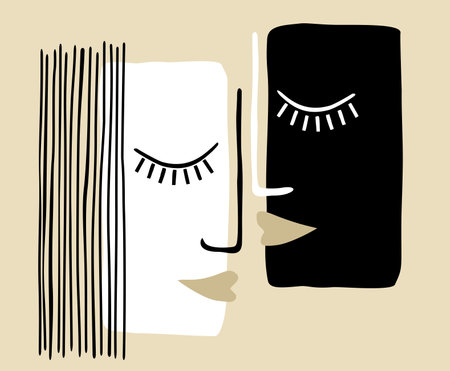 Happy couple in abstract drawn style. Soulmates in love. Vector illustrationのイラスト素材