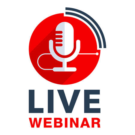 Live webinar vertical logo or button - catchy dialog box with microphone button and text - isolated templateのイラスト素材
