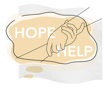Help and hope drawn concept, benevolence charity illustration with helping handsのイラスト素材
