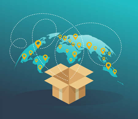 World international delivery logistics concept of shipping. Web illustration infographic template. Vector illustrationのイラスト素材