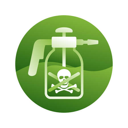 No pesticides prohibit 3D pictogram - crossed out garden manual sprayer. Icon for products composition and packagingのイラスト素材