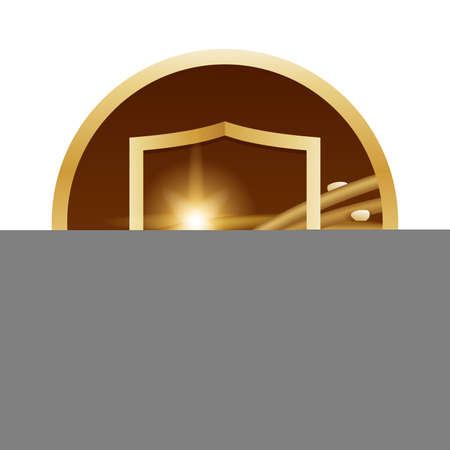 Anti-dandfurr formula icon - hair with protection shield against a dandruff flakes. Vector illustrationのイラスト素材