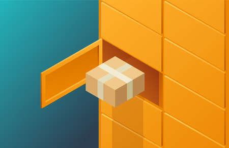 Automated parcel locker with mailbox cells - modern method of delivery. Isometric vector...