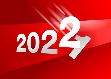 2022 is coming - new year number, changing from 2020 to next year - 1 is destroying by 2 digit on bright background - vector card or bannerのイラスト素材
