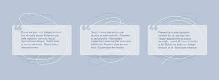 Quotes template in 3 variations - flat decorative text block with quotation marks and wavy calligraphic lines - vector typographic block or website elementのイラスト素材