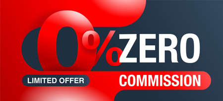 0 percents red banner - zero commission interest free special offer template with 3D zero digit and red background - vector promo limited offers flyerのイラスト素材
