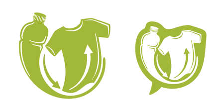 Textile from Recycled materials, for sustainable and zero-waste industry. PET bottle turns to T-Shirt. Vector illustrationのイラスト素材
