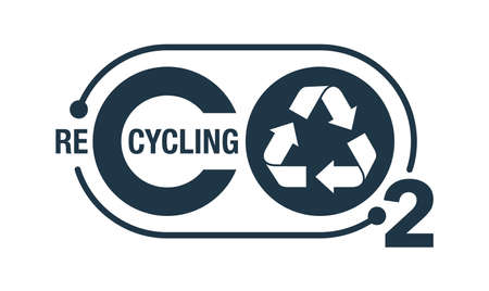CO2 Recycling flat stamp. Net zero carbon neutral footprint in bubble shape - carbon emissions free no air atmosphere pollution industrial production eco-friendly isolated sign in creative decorationのイラスト素材