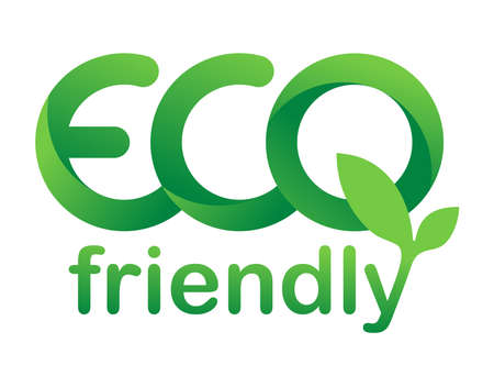 Eco friendly green emblem for healthy or natural food products, cosmetics, packaging marking or clear technology - isolated vector motivational logoのイラスト素材