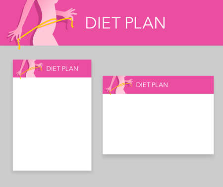 Diet plan top of page, poster or header decoration. Planning of healthy nutrition with thematical picture - isolated vector flyer or layout templateのイラスト素材