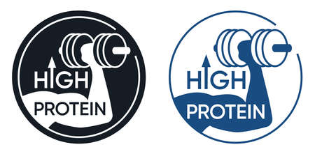 High Protein label for energy nutrition that useful for muscles. Flat Vector isolated stampのイラスト素材