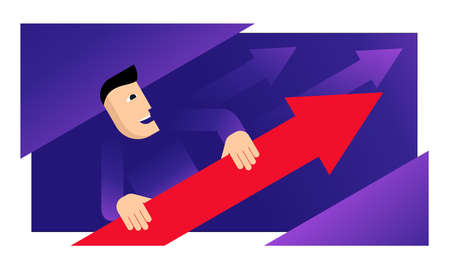 Webinar and business learning concept - abstract businessman explains financial data with growing chart arrows - conceptual vector illustrationのイラスト素材