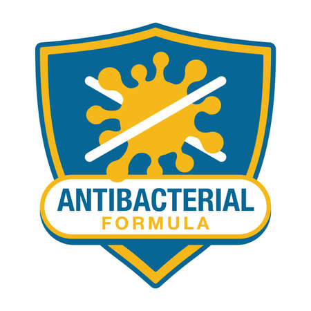 Antiviral antibacterial formula icon - shield against coronavirus. stop sign, health protection, hand sanitizer label - Coronavirus Covid-19 virus. Vector illustrationのイラスト素材