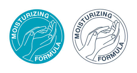 Skin moisturizing formula catchy emblem - anti-age and anti wrickles cosmetics marking - drawn woman hands - vector skincare icon . Vector illustrationのイラスト素材
