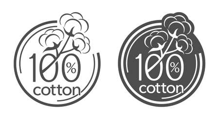 100 cotton flat icon. Hundred percents natural material of textile sticker for natural breathable textile marking - drawm cotton flowerのイラスト素材