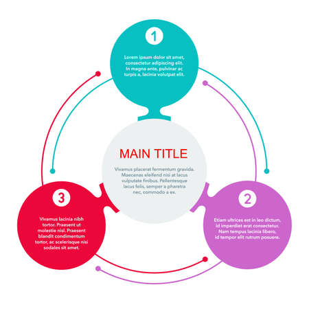 Circular infographic template. 3 steps or points in different colors and main title inside with sample textのイラスト素材