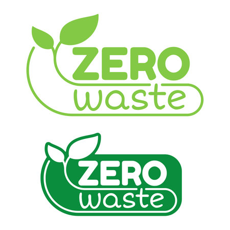 Zero waste flat badge - Cradle-to-Cradle reusable technology symbol with recycle symbol and green leavesのイラスト素材