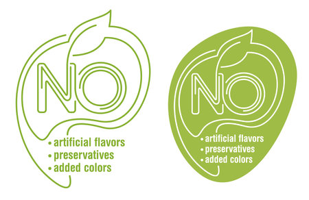 No artificial Flavors, Preservatives, added colors badge - thin line green vector pictogram for food labelingのイラスト素材