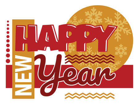 Happy New Year modern pattern - Template for Christmas flyer, greeting card, brochure. Vector template in red and gold colorsのイラスト素材