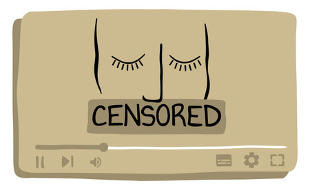 Censorship in video platforms - blocking of users, videobloggers due to various violations. Abstarct drawn vector illustrationのイラスト素材