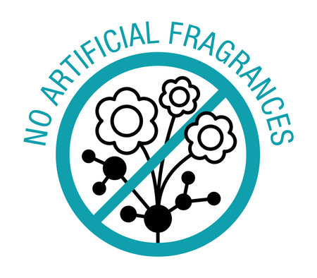 No Artificial Fragrances - striketrough harmful synthetic ingredients. Flat isolated stampのイラスト素材