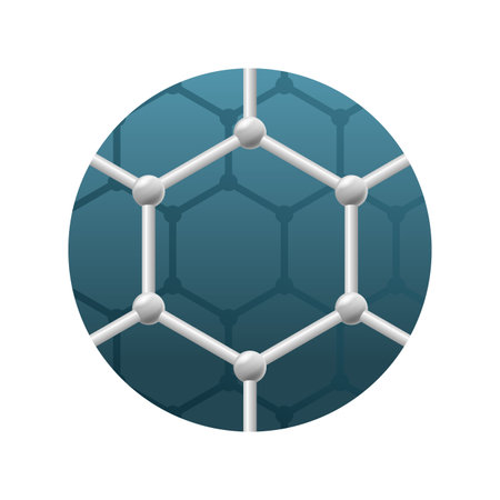 Graphene icon - carbon consisting of single atoms layer arranged in two-dimensional honeycomb lattice. Colorful rounded vector emblemのイラスト素材