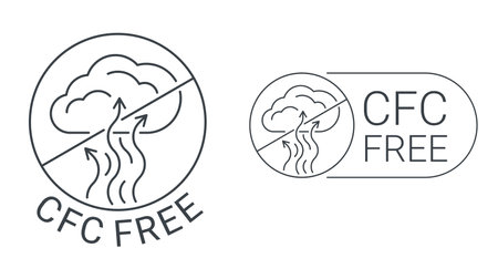 CFC free emblem - strikethrough Chlorofluorocarbons also known as freon, inhaler or other aerosol component that makes destructive effects on the ozone layer - isolated icon for products packagingのイラスト素材