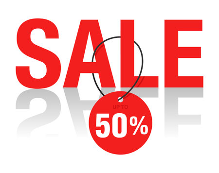 Sale 50 percents off isolated element with decorative rope tag. For flyer, poster, web banner. Vector illustrationのイラスト素材