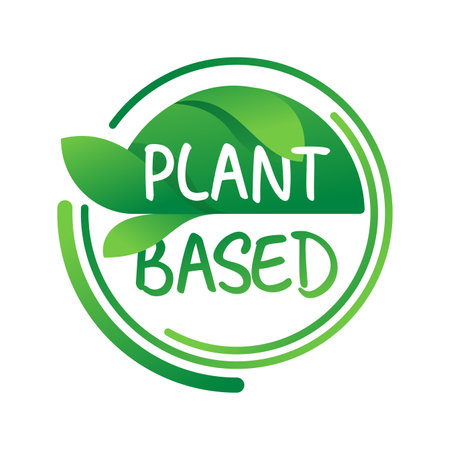 Plant-based stamp for natural nutrients labeling. Flat vector eco-friendly illustrationのイラスト素材