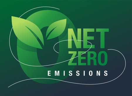 Net-Zero emissions banner. CO2 neutral. Carbon neutrality - no air atmosphere pollution industrial...