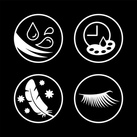 Mascara properties flat icons set - lengthening, long-lasting, waterproof and hypoallergenicのイラスト素材