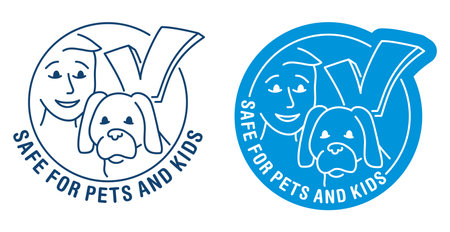Safe for Pets and Children round funny emblem - cleaning supplies and agents that friendly for home animals and kidsのイラスト素材