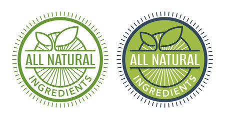 All Natural Ingredients - No Preservatives, artificial Flavors badge - sticker for healthy products composition. Flat green vector pictogramのイラスト素材