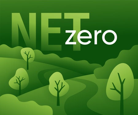 Net-Zero emissions - CO2 neutral concept. Carbon neutrality - no air atmosphere pollution industrial production eco-friendly bannerのイラスト素材