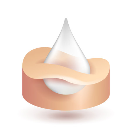 Hyaluronic acid or deep skin moisturizer 3D icon - smoothing wrinkles in skincare and cosmetics - drop and epidermis in isometricのイラスト素材