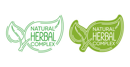 Natural Herbal Complex stamp in leaf shape for labeling of cosmetics with organic ingredientsのイラスト素材