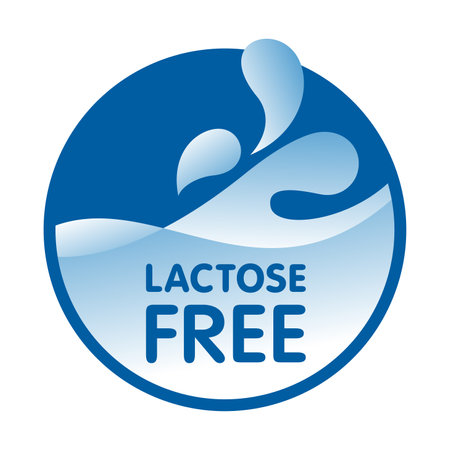 Lactose Free decorative badge for foods and drinks - unavailability of animal milk ingredient. Isolated vector fllat emblemのイラスト素材