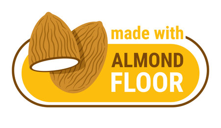 Made with almond flour - labeling for healthy breakfast, meals, desserts. Isolated Vector syicker for foodのイラスト素材