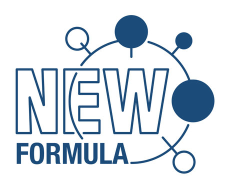 New Formula - badge in thin line, with molecular cell elements - isolated vector sticker for packaging informationのイラスト素材