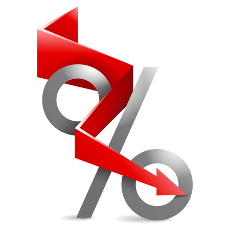 3D Percent sign with arrow down - isolated icon for special offers, commission, discount program. Vector element for marketing, salesのイラスト素材